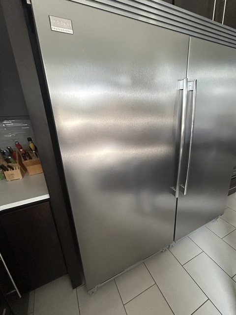 Frigidaire Professional built-in refrigerator and freezer pair in a Nampa kitchen before a cooling check